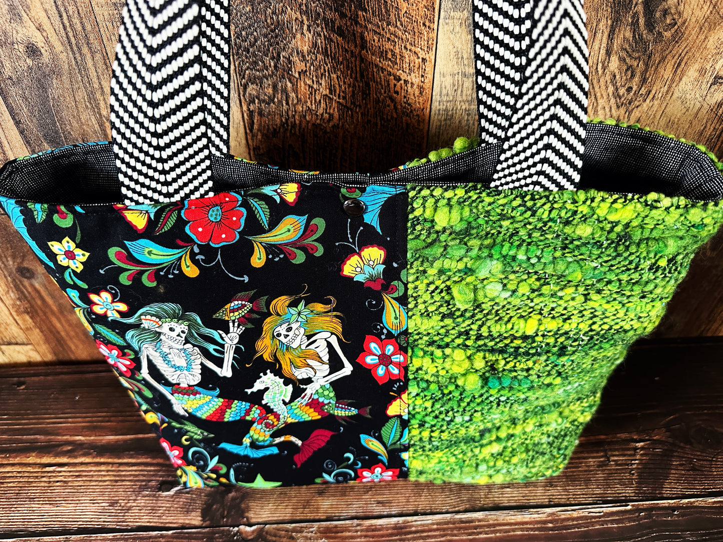 Skeleton Merfolk and Handwoven Wool Med Tote