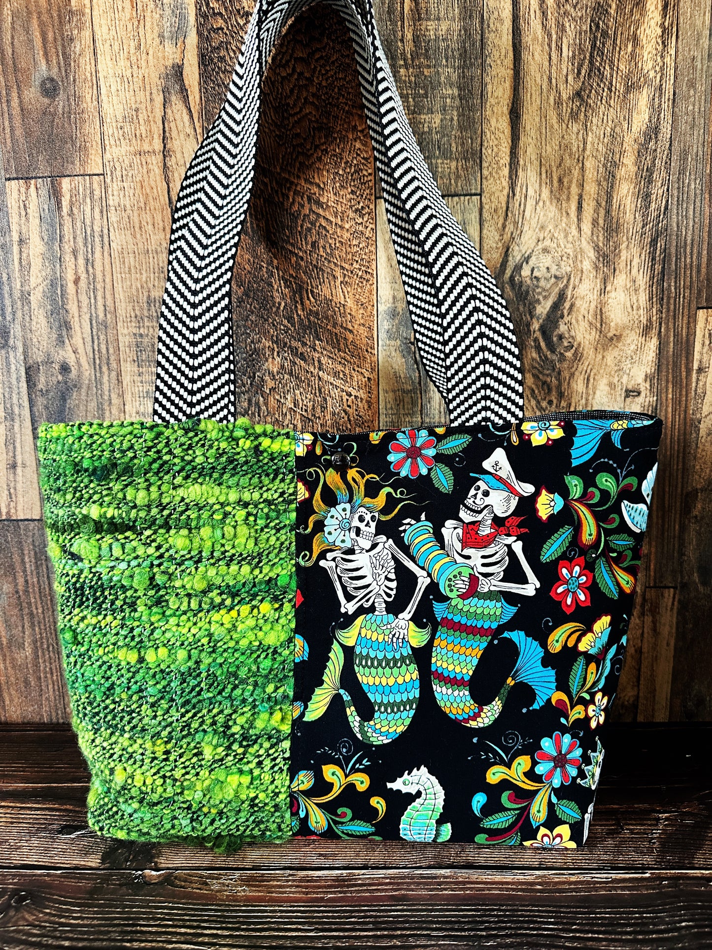Skeleton Merfolk and Handwoven Wool Med Tote