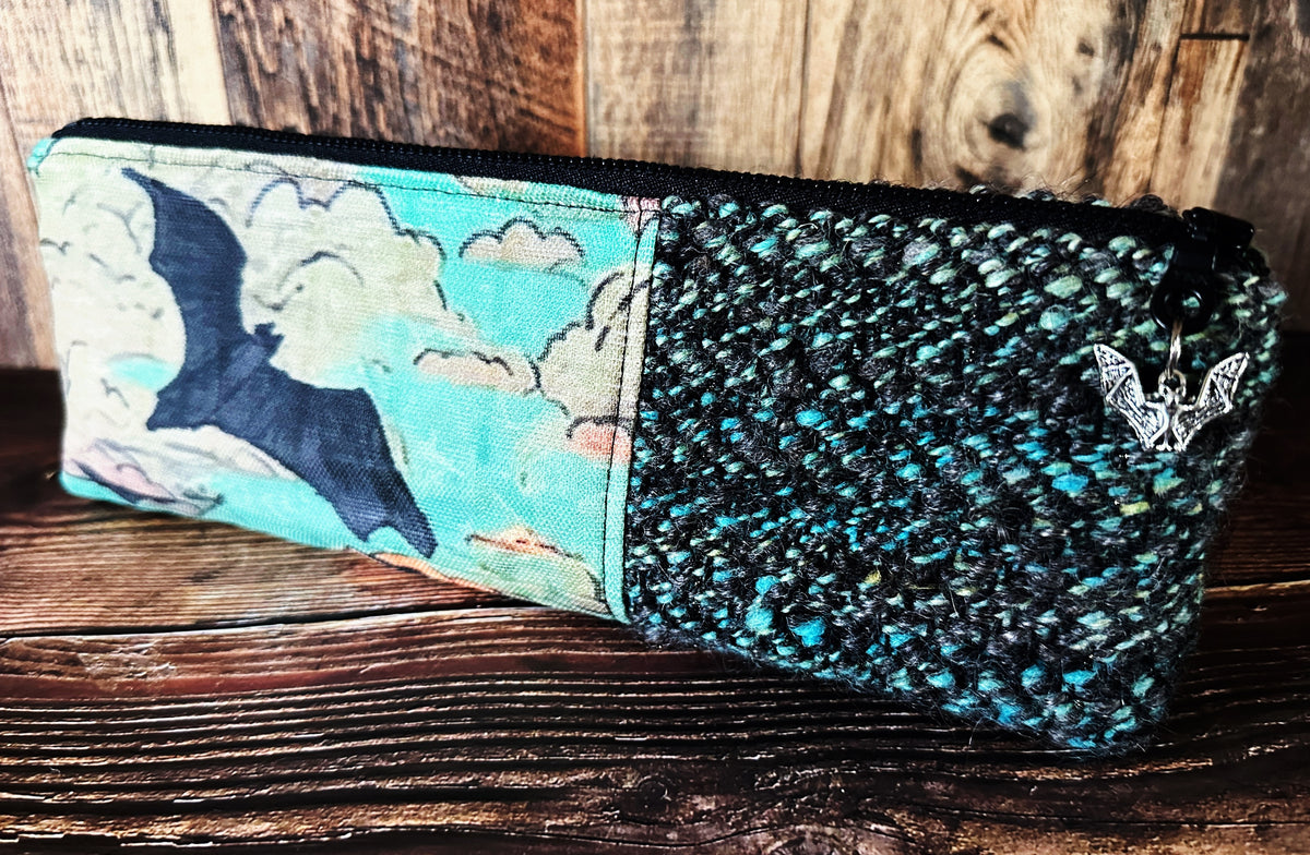 Bats at Sunset with Handwoven Wool Long and Lean Zipper Bag