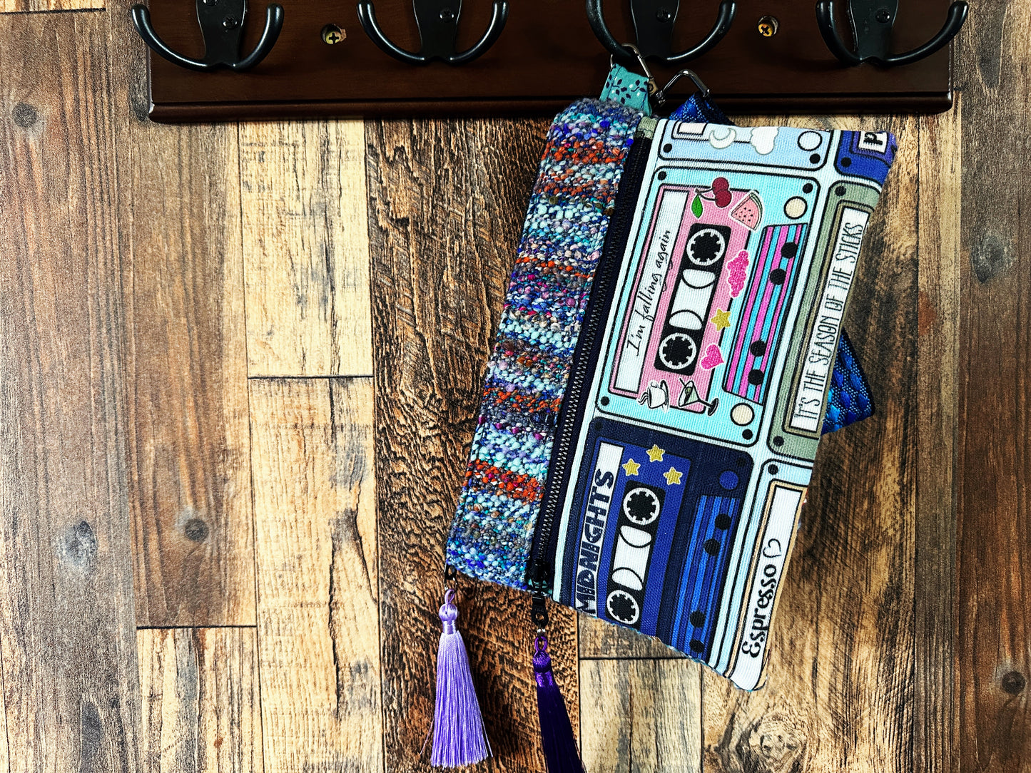 Mixed Tapes & Handwoven Wool Double Zipper Clutch