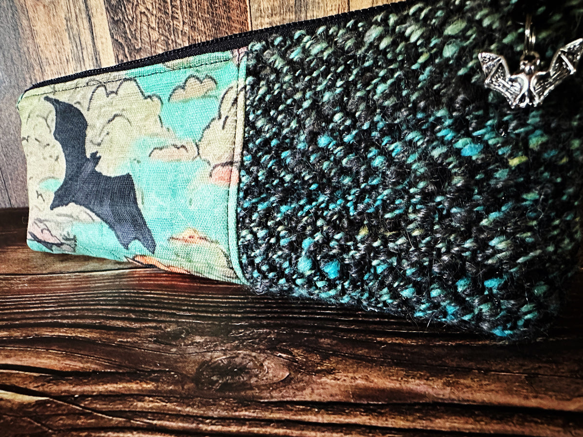 Bats at Sunset with Handwoven Wool Long and Lean Zipper Bag