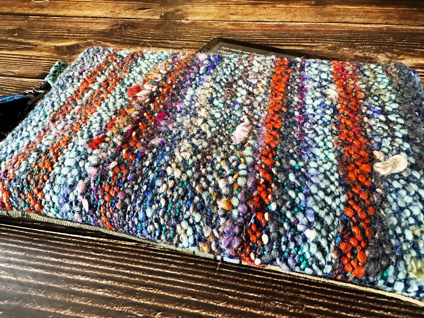 Mixed Tapes & Handwoven Wool Double Zipper Clutch