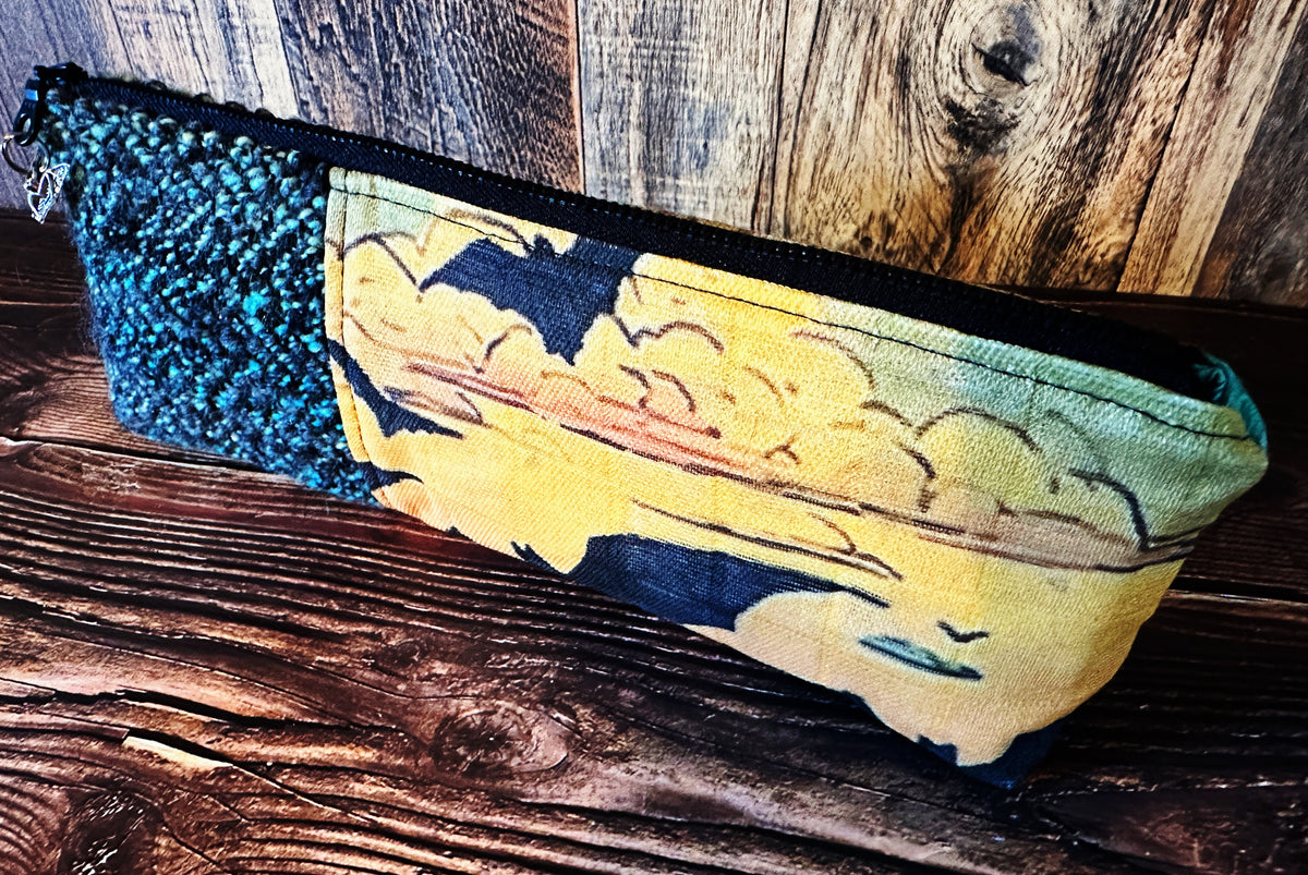 Bats at Sunset with Handwoven Wool Long and Lean Zipper Bag