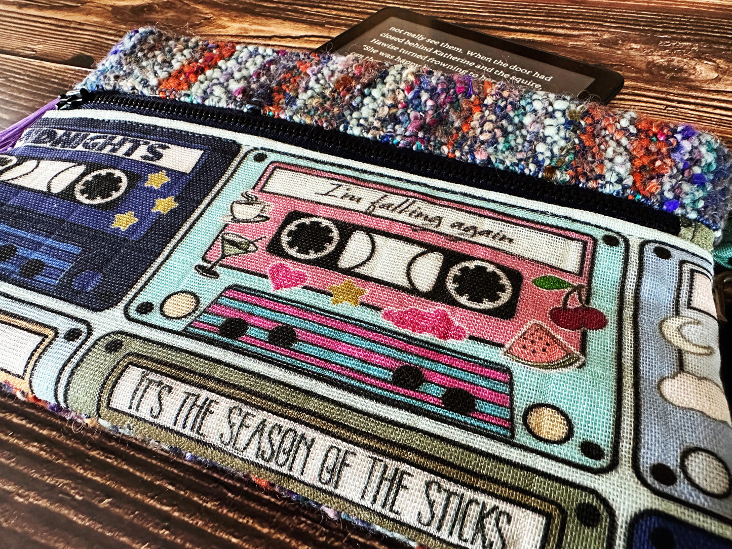 Mixed Tapes & Handwoven Wool Double Zipper Clutch