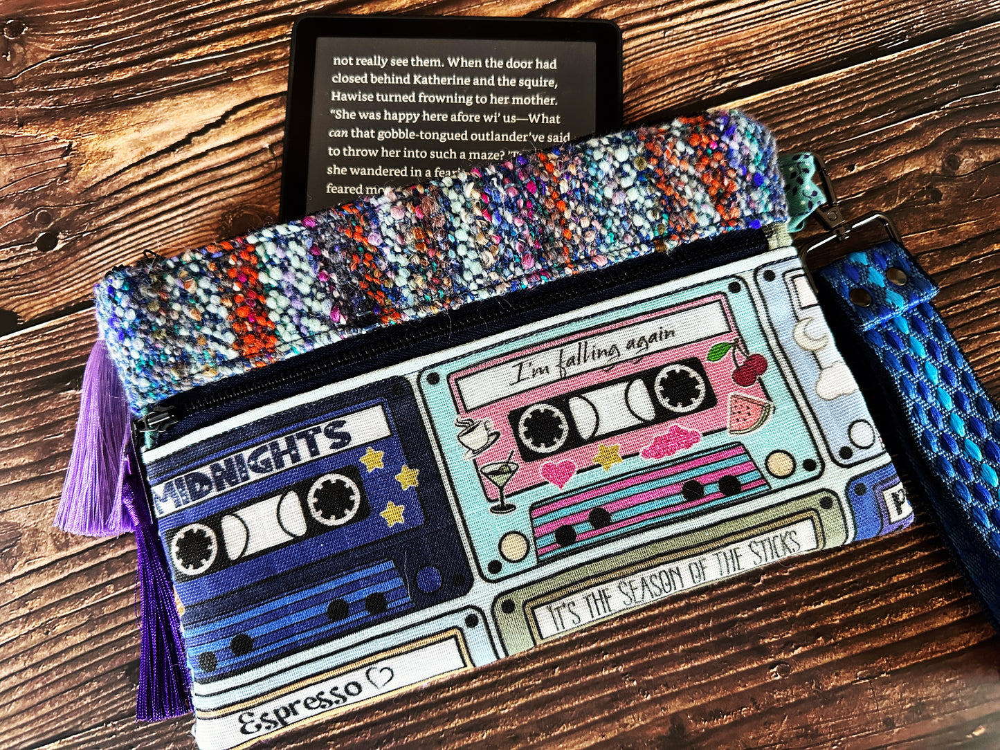 Mixed Tapes & Handwoven Wool Double Zipper Clutch