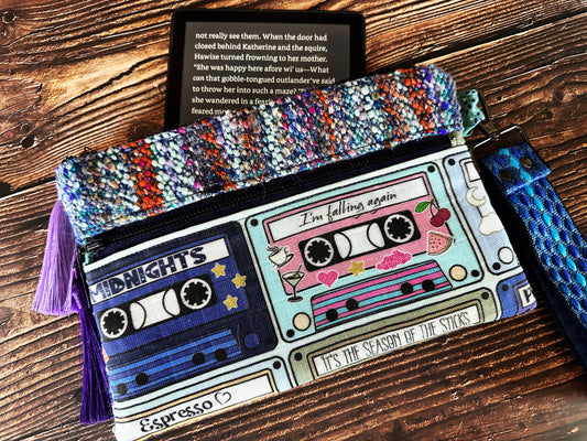 Mixed Tapes & Handwoven Wool Double Zipper Clutch