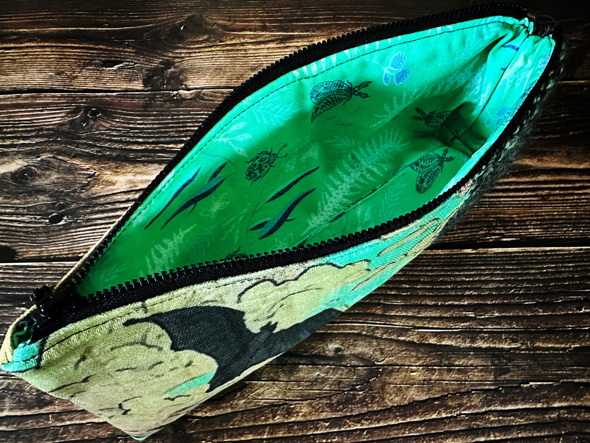 Bats at Sunset with Handwoven Wool Long and Lean Zipper Bag