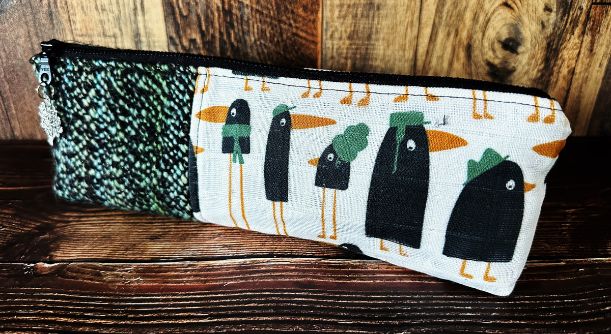 Murder of Crows with Handwoven Wool Long and Lean Zipper Bag
