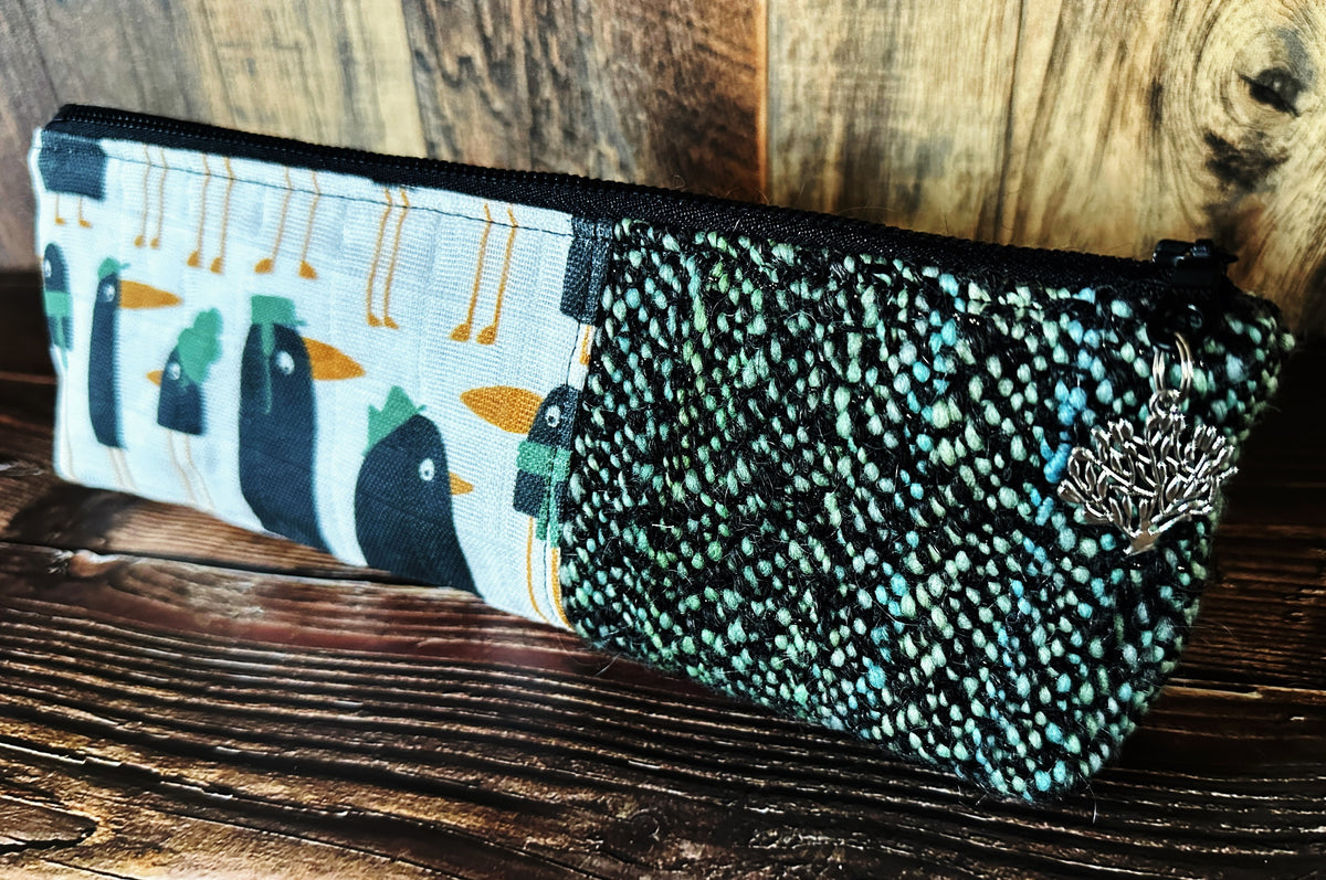 Murder of Crows with Handwoven Wool Long and Lean Zipper Bag