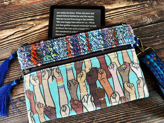 Resist Fists & Handwoven Wool Double Zipper Clutch