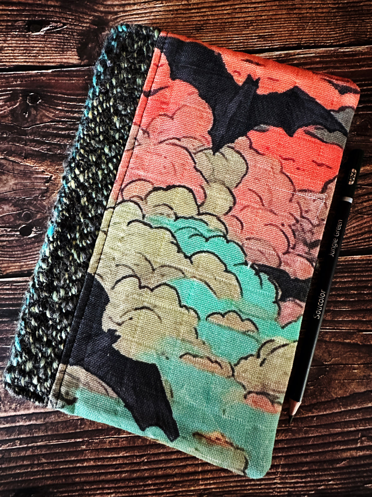 Bats at Sunset with Handwoven Wool Adjustable A5 Journal Cover
