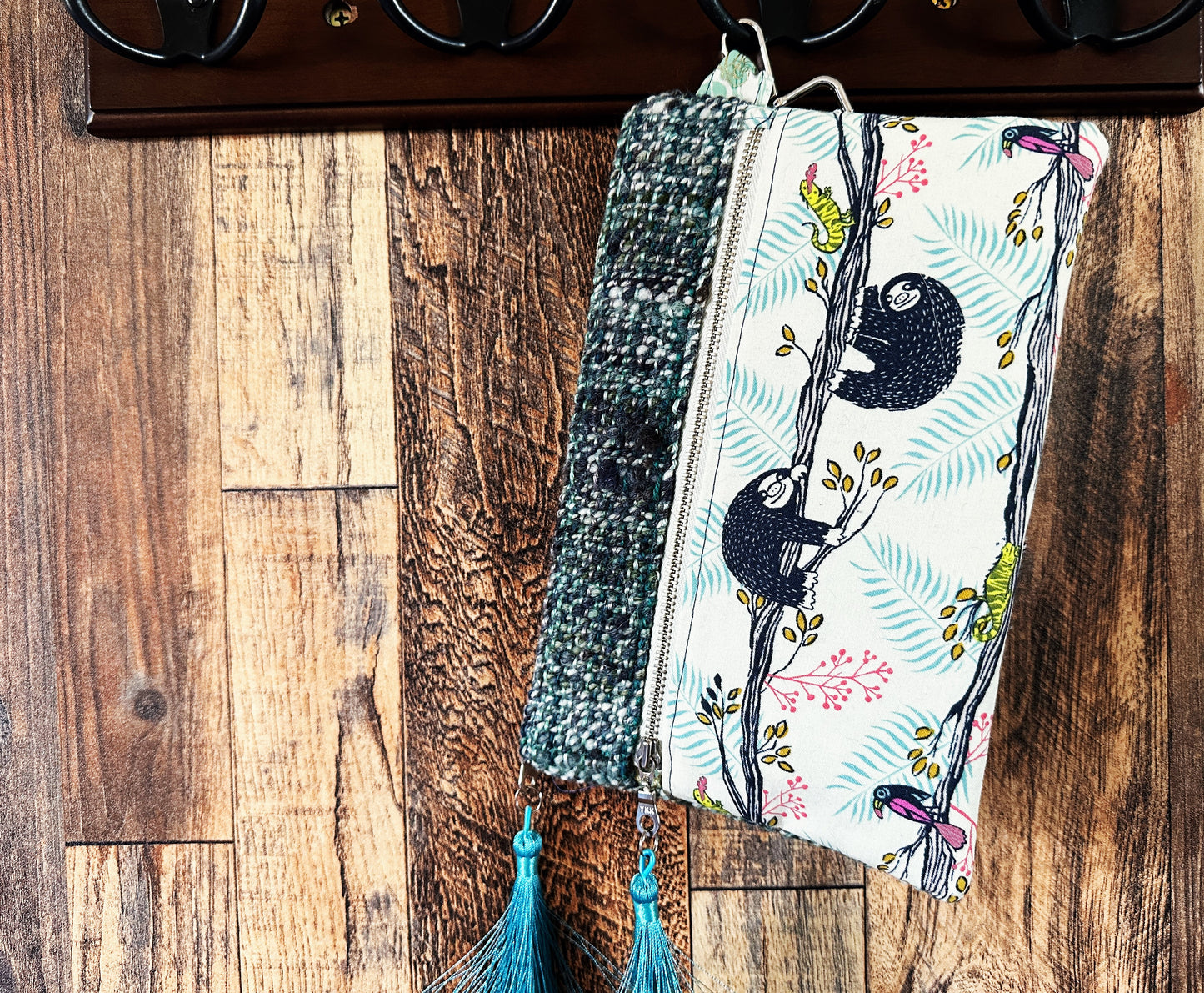 Sleepy Sloths & Handwoven Wool Double Zipper Clutch