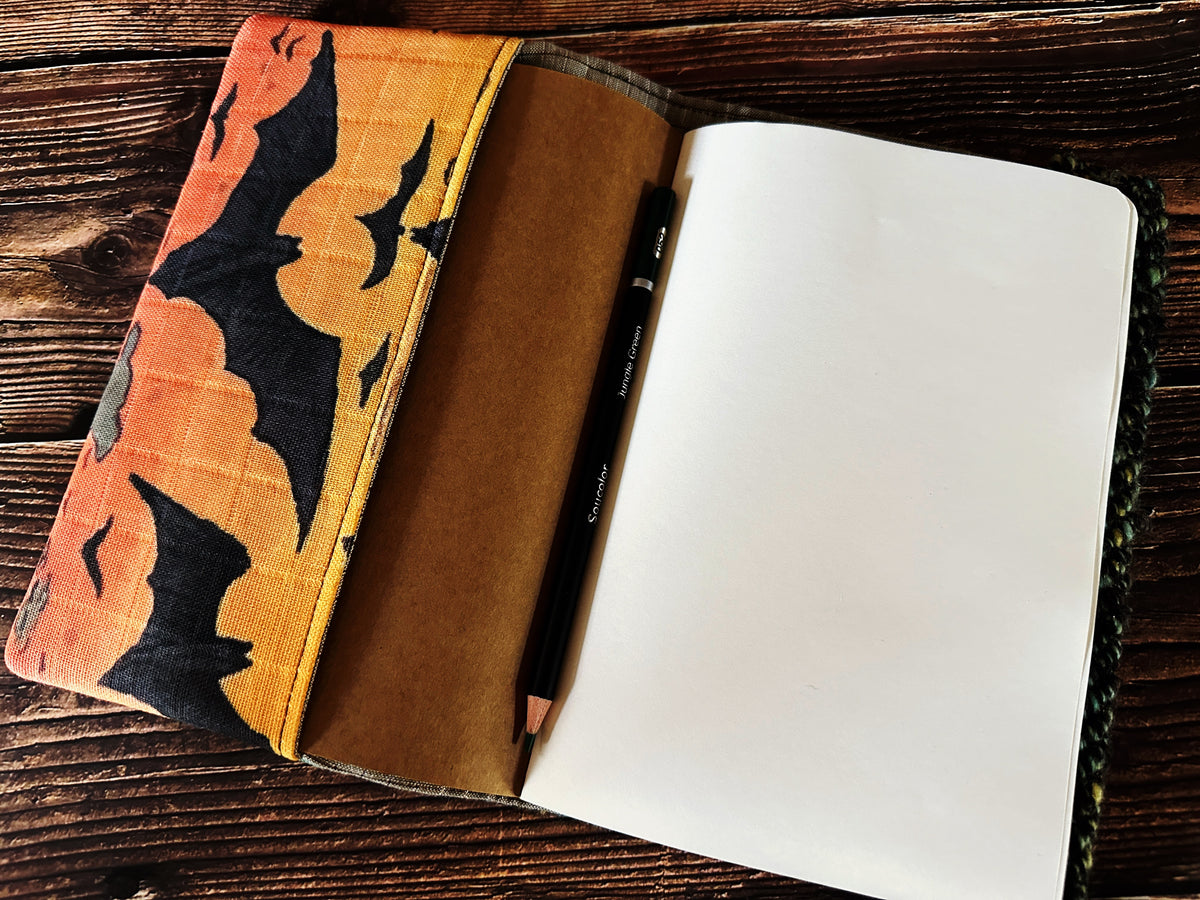 Bats at Sunset with Handwoven Wool Adjustable A5 Journal Cover