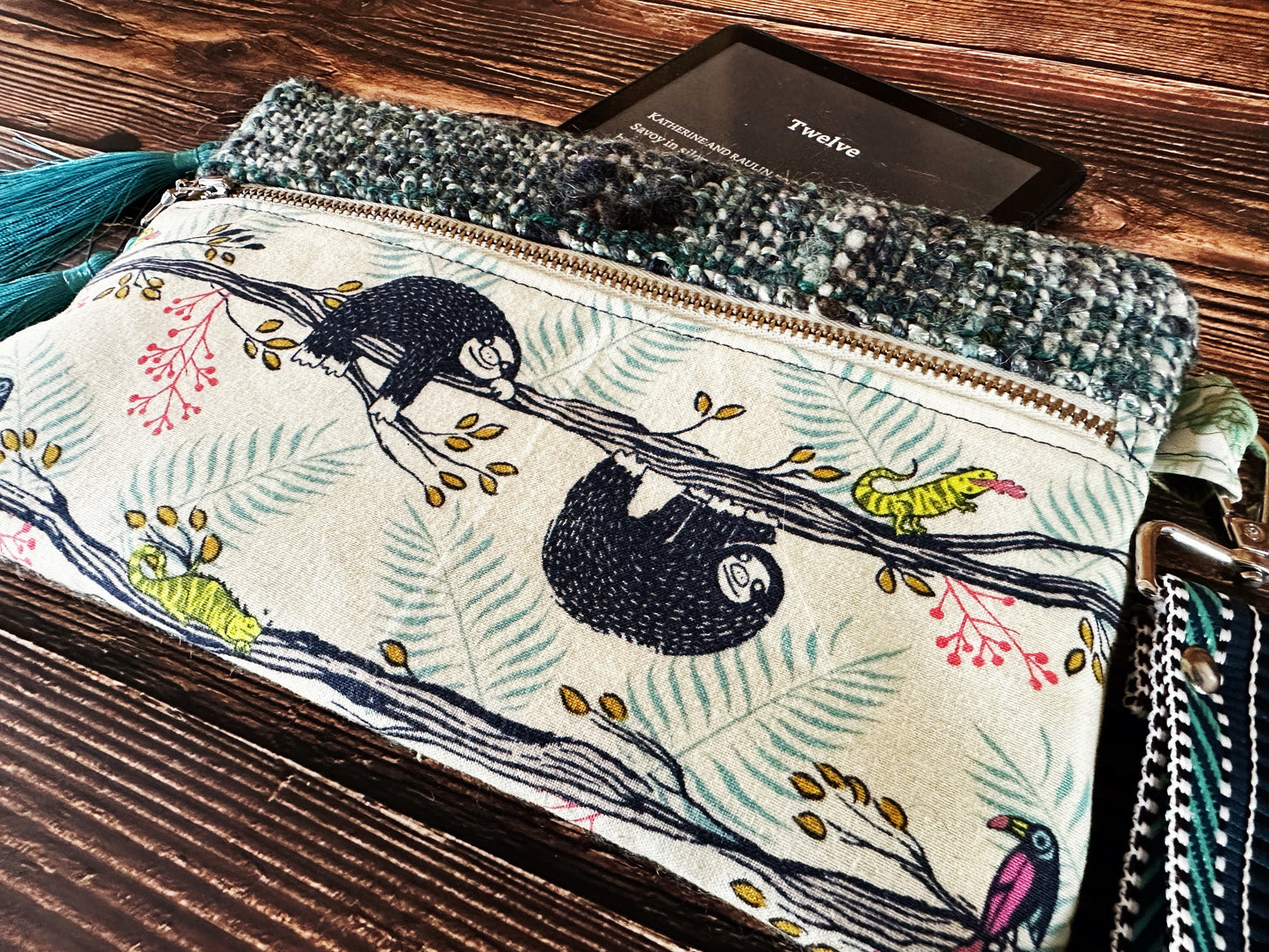Sleepy Sloths & Handwoven Wool Double Zipper Clutch