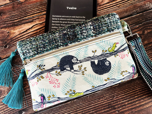 Sleepy Sloths & Handwoven Wool Double Zipper Clutch