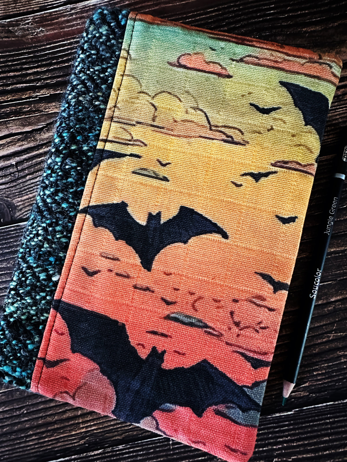 Bats at Sunset with Handwoven Wool Adjustable A5 Journal Cover