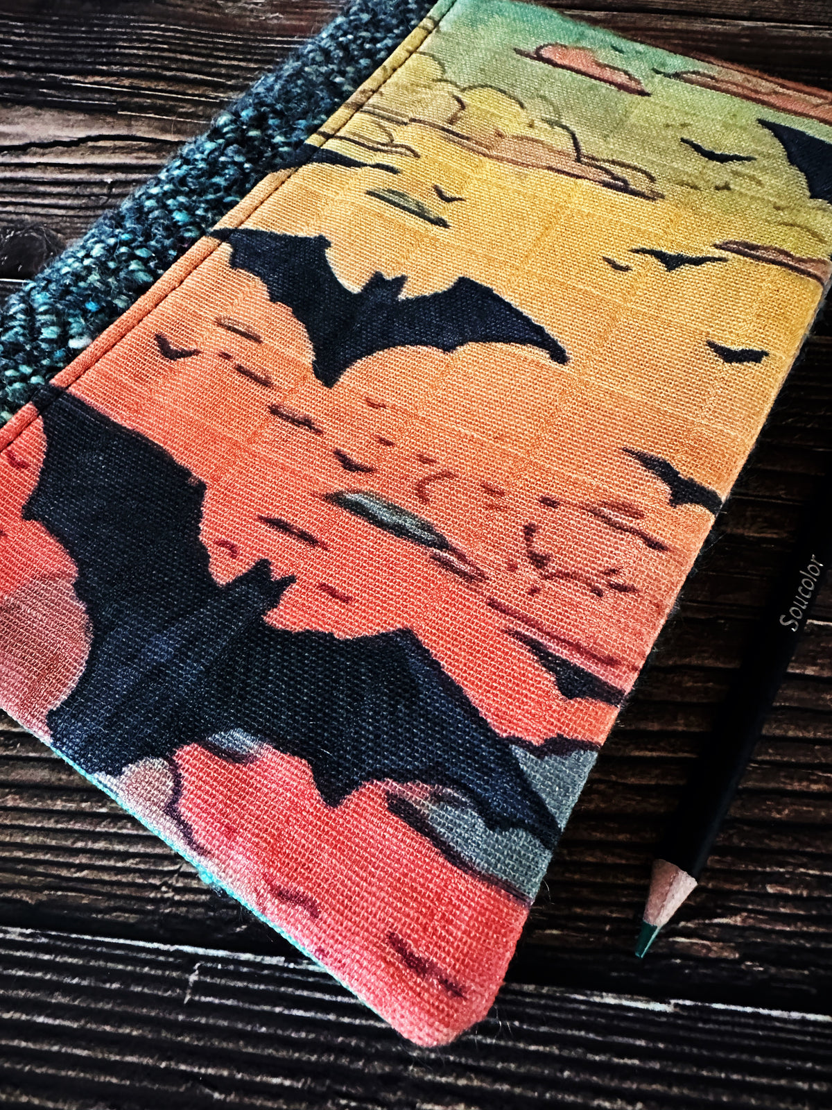 Bats at Sunset with Handwoven Wool Adjustable A5 Journal Cover
