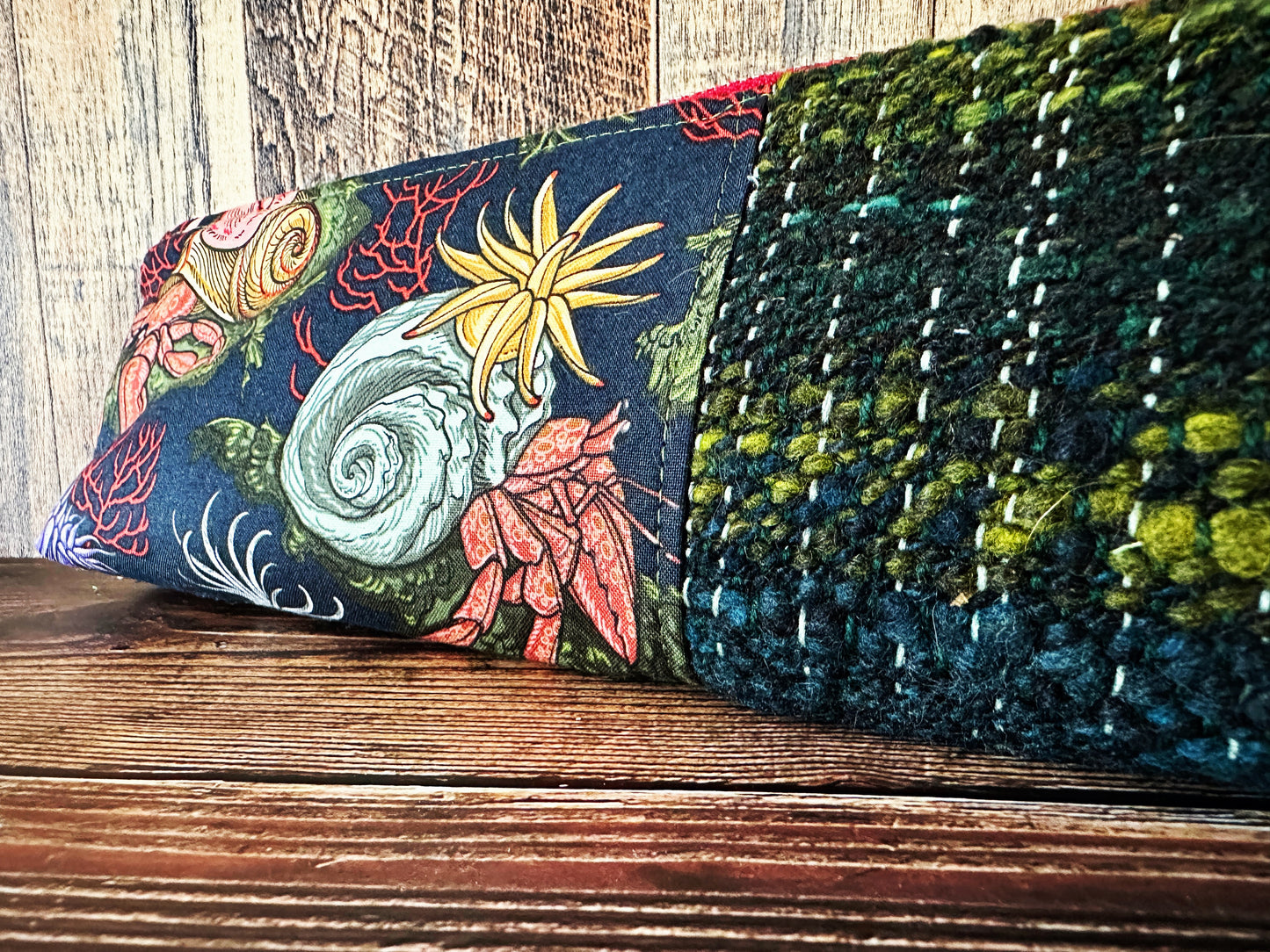 Hermit Crabs and Anemones with Handwoven Wool Long and Lean Zipper Bag