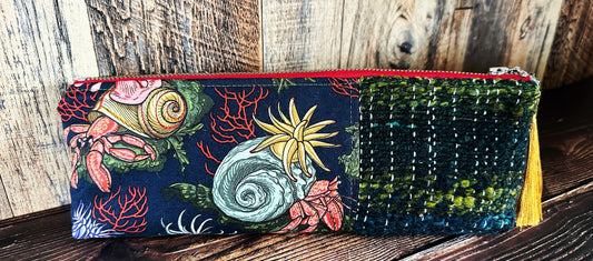 Hermit Crabs and Anemones with Handwoven Wool Long and Lean Zipper Bag