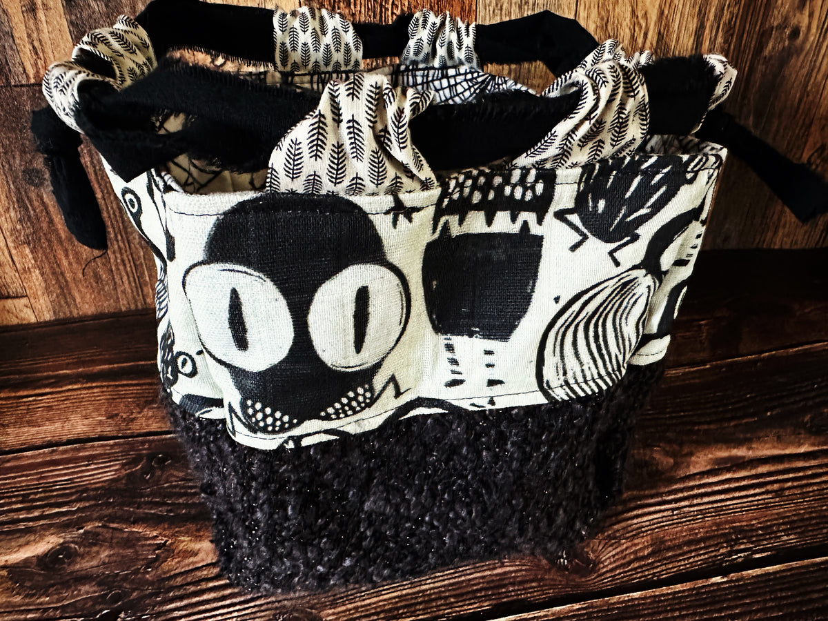 Misfit Monsters with Handwoven Wool Medium Drawstring Dumpling Bag