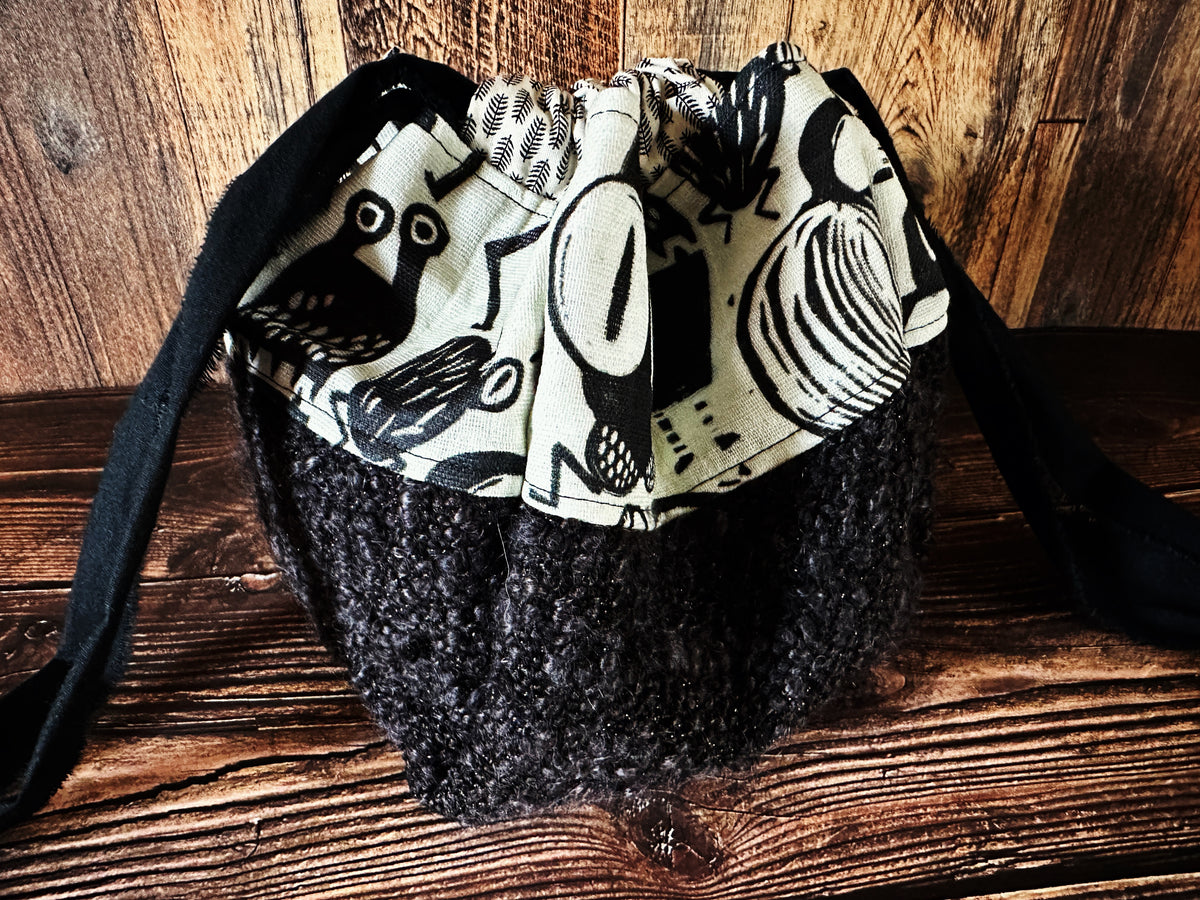 Misfit Monsters with Handwoven Wool Medium Drawstring Dumpling Bag