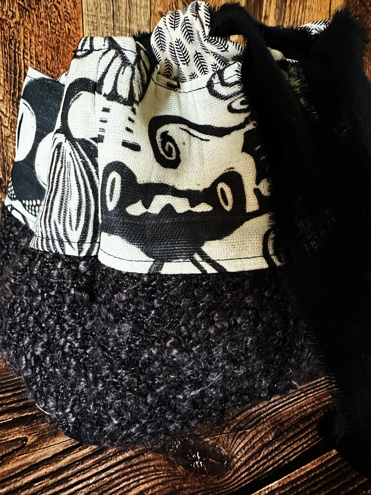 Misfit Monsters with Handwoven Wool Medium Drawstring Dumpling Bag