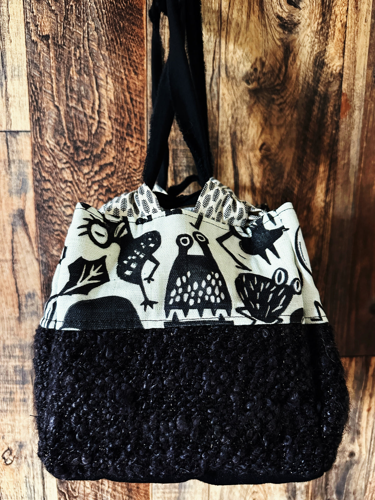 Misfit Monsters with Handwoven Wool Medium Drawstring Dumpling Bag
