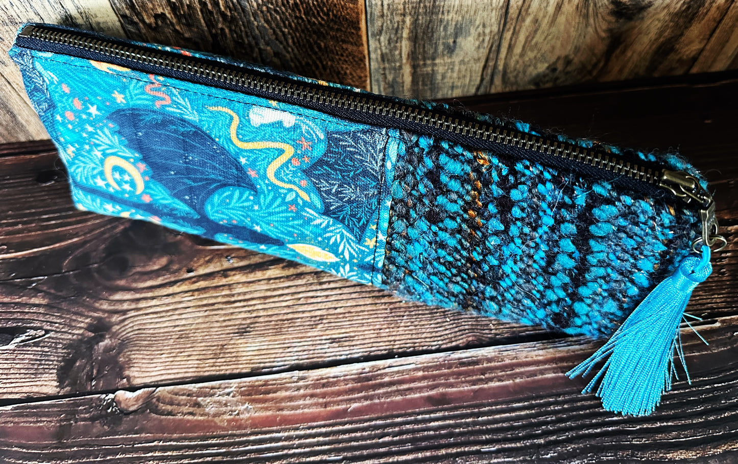 Delightful Dragons with Handwoven Wool Long and Lean Zipper Bag