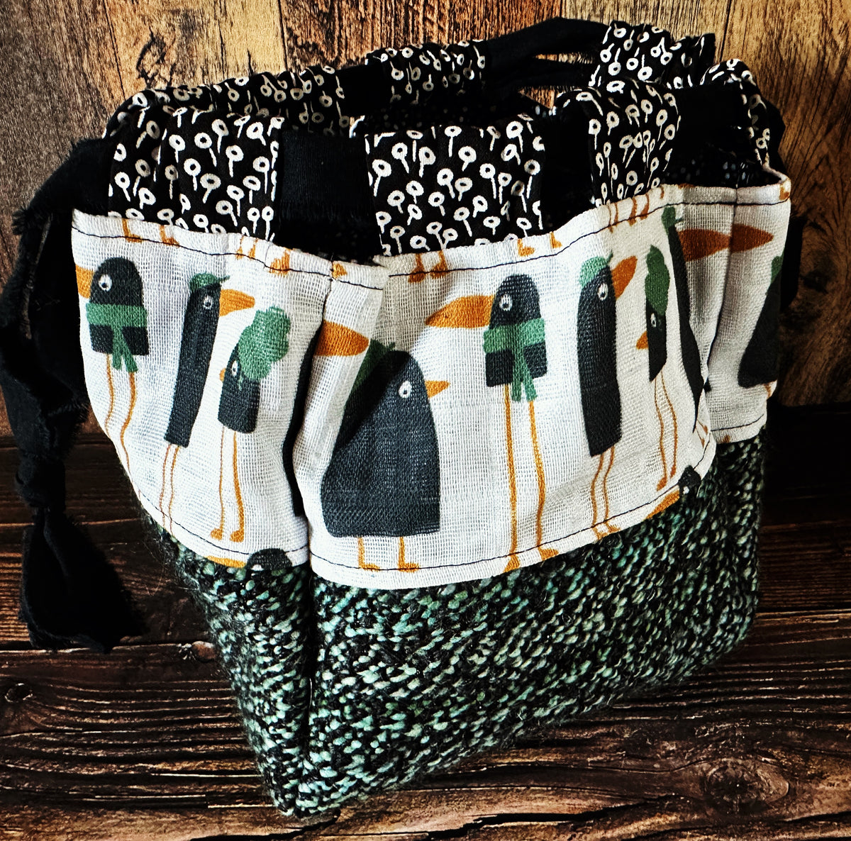 Murder of Crows with Handwoven Wool Medium Dumpling Bag