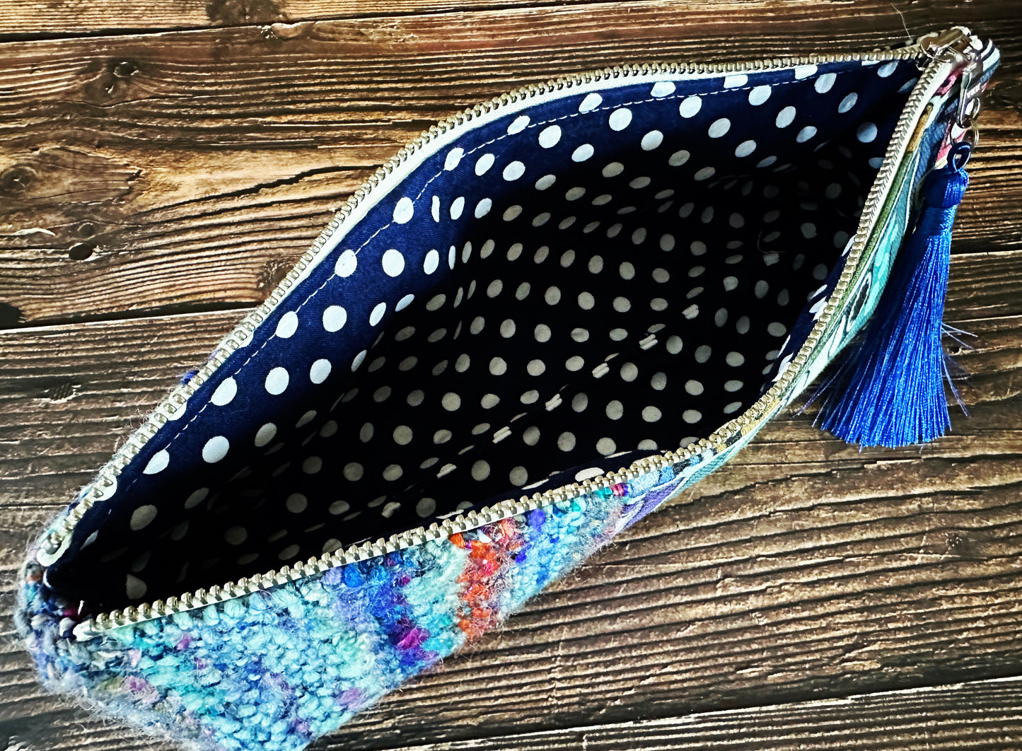 Mixed Tapes with Handwoven Wool Long and Lean Zipper Bag