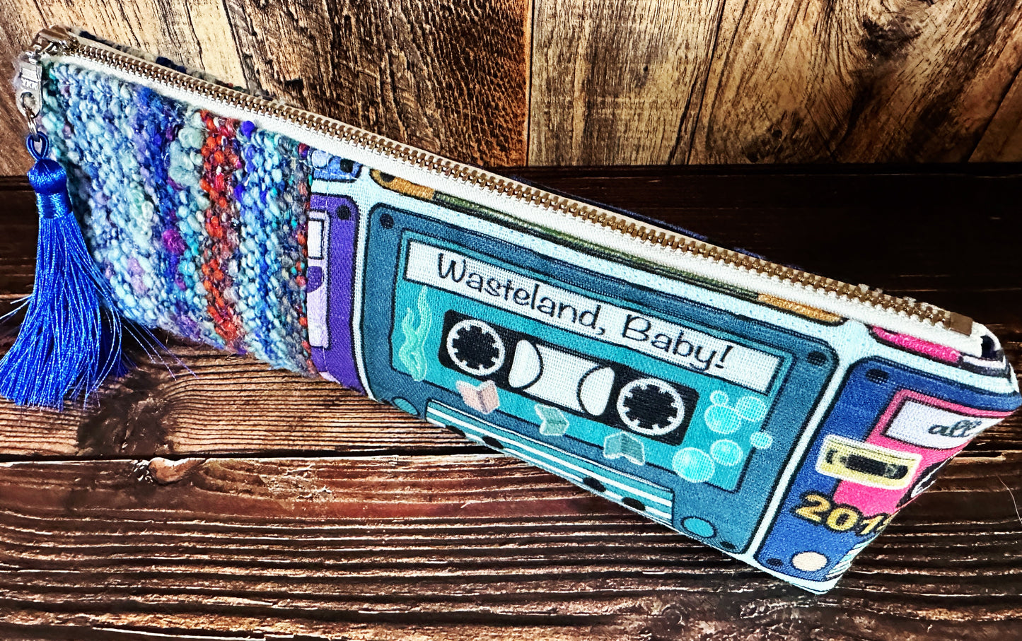 Mixed Tapes with Handwoven Wool Long and Lean Zipper Bag