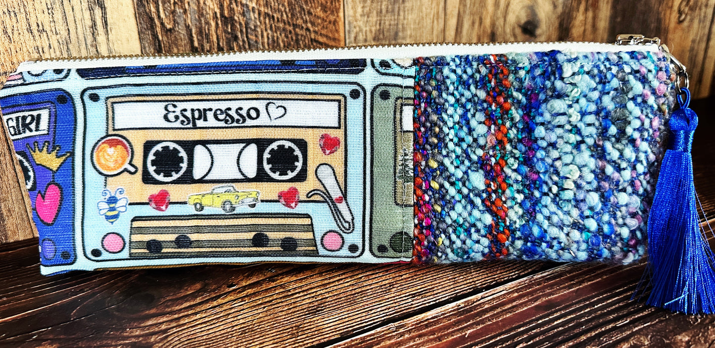 Mixed Tapes with Handwoven Wool Long and Lean Zipper Bag