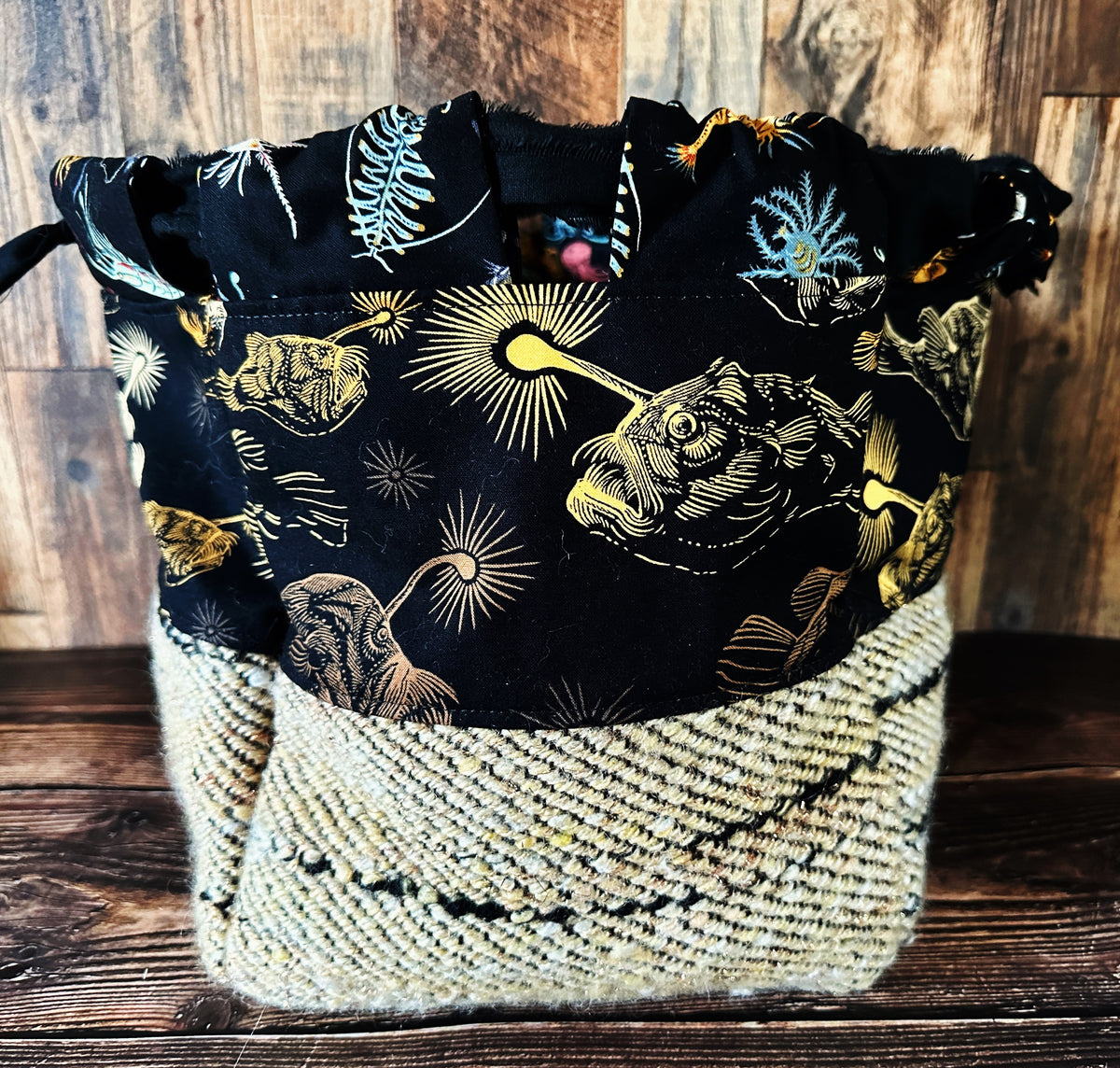 Midnight Zone Anglerfish with Handwoven Wool Large Dumpling Bag
