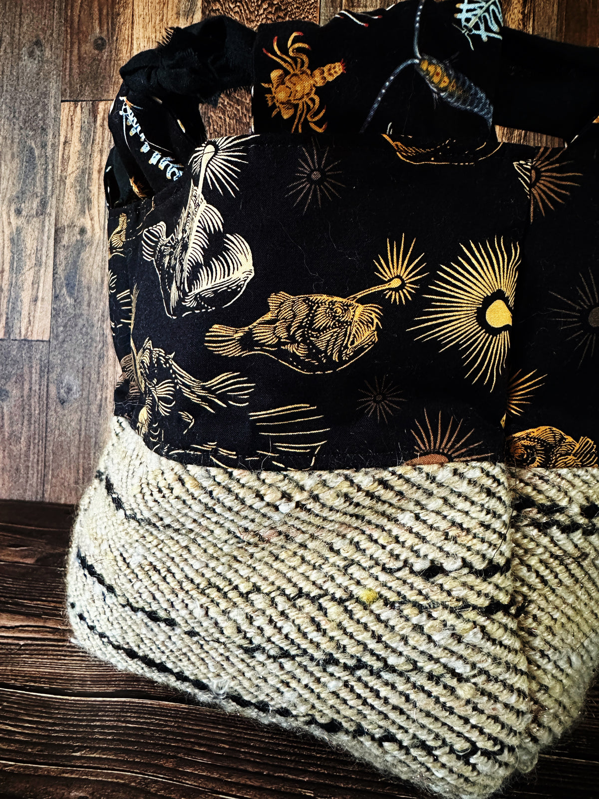 Midnight Zone Anglerfish with Handwoven Wool Large Dumpling Bag