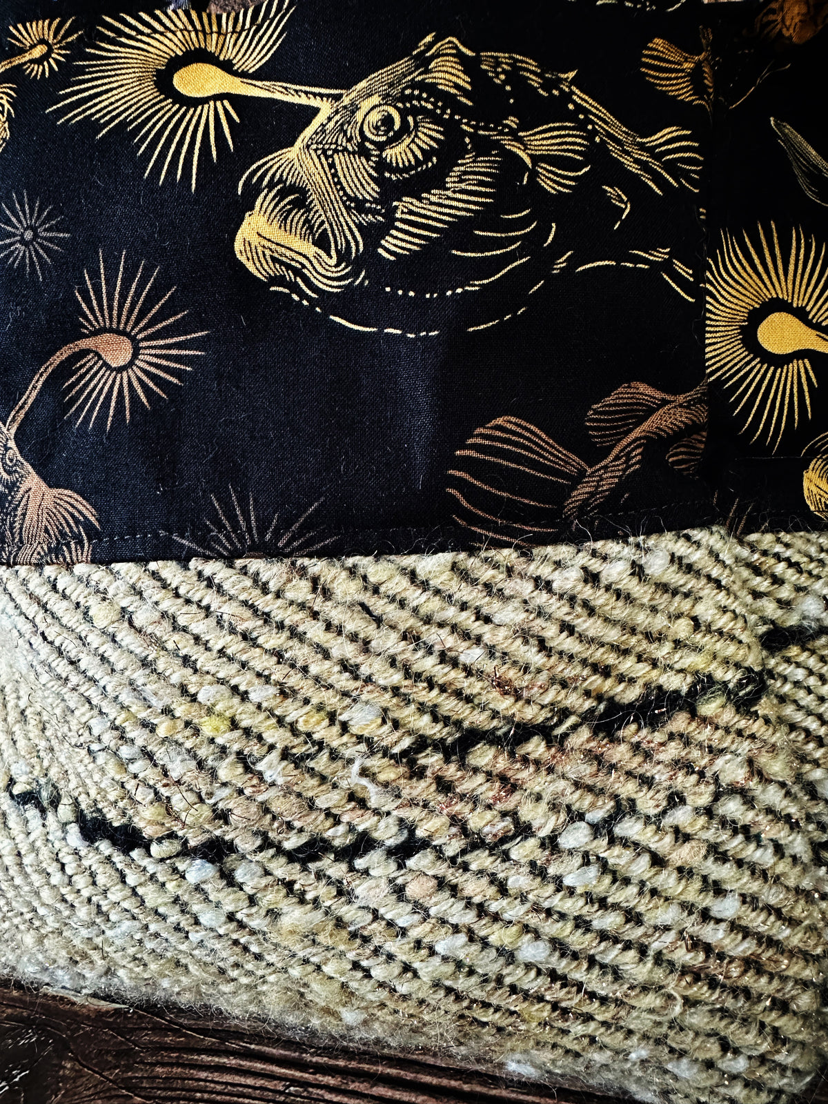 Midnight Zone Anglerfish with Handwoven Wool Large Dumpling Bag