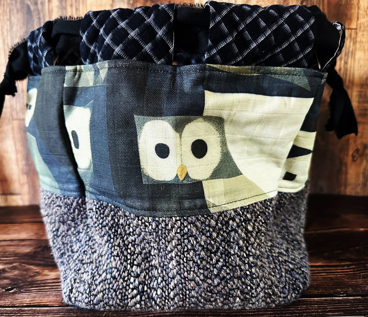 Abstract Owls with Handwoven Wool Large Dumpling Bag