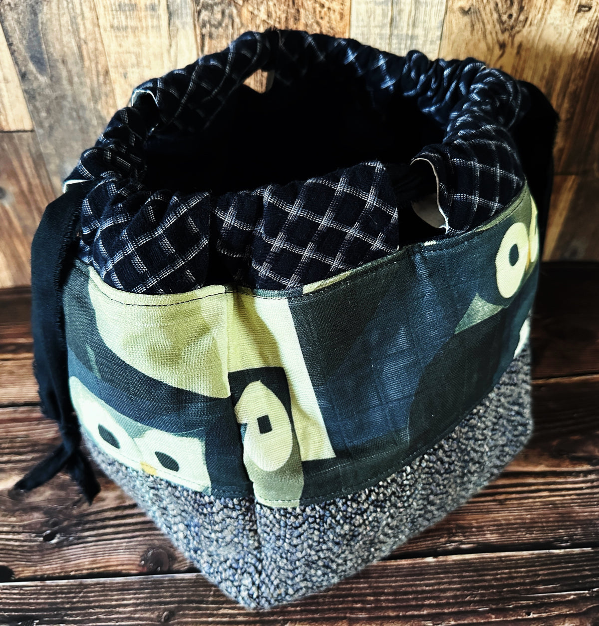 Abstract Owls with Handwoven Wool Large Dumpling Bag