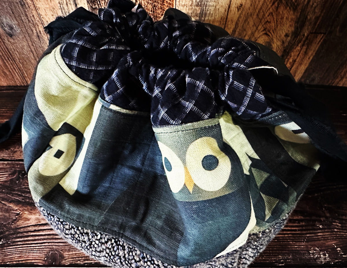 Abstract Owls with Handwoven Wool Large Dumpling Bag