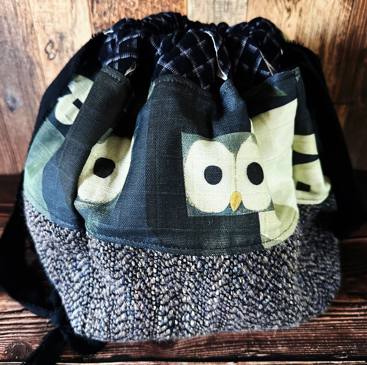 Abstract Owls with Handwoven Wool Large Dumpling Bag