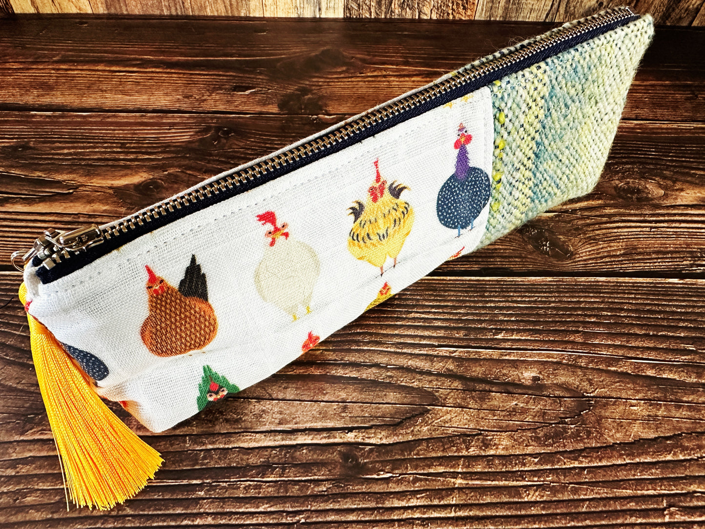 Chicken Breeds with Handwoven Wool Long and Lean Zipper Bag