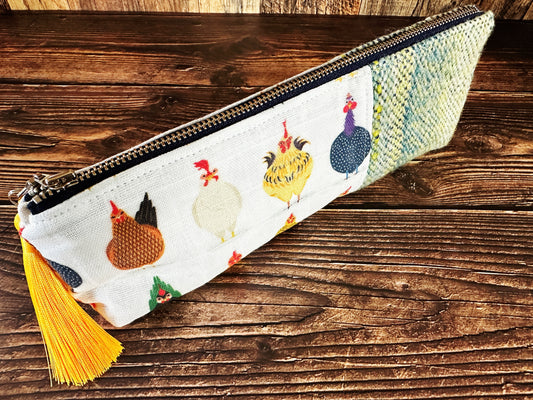Chicken Breeds with Handwoven Wool Long and Lean Zipper Bag