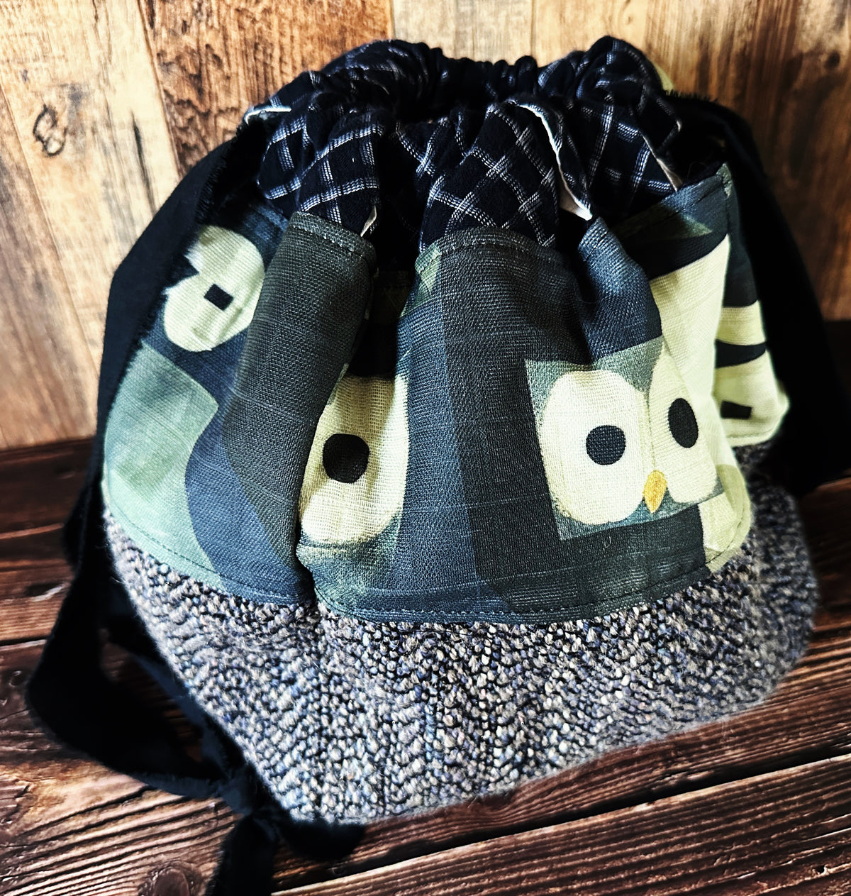 Abstract Owls with Handwoven Wool Large Dumpling Bag