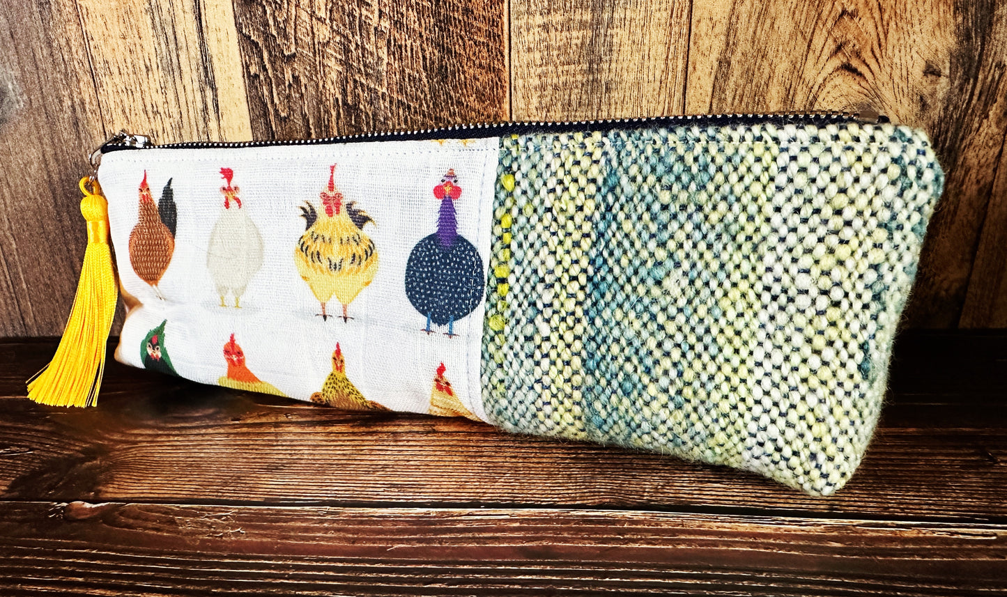 Chicken Breeds with Handwoven Wool Long and Lean Zipper Bag