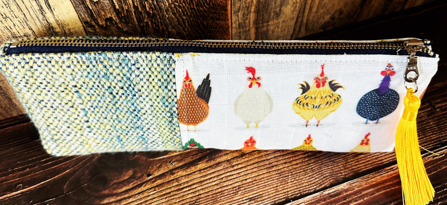 Chicken Breeds with Handwoven Wool Long and Lean Zipper Bag