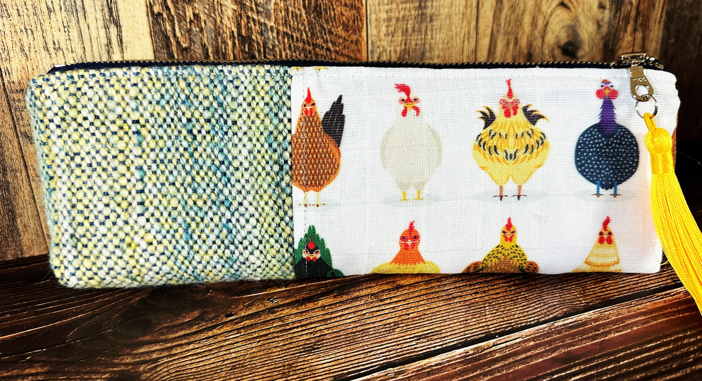 Chicken Breeds with Handwoven Wool Long and Lean Zipper Bag