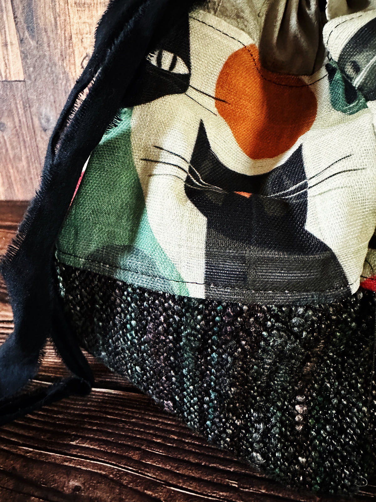 Mid Mod Cats with Handwoven Wool Large Dumpling Bag