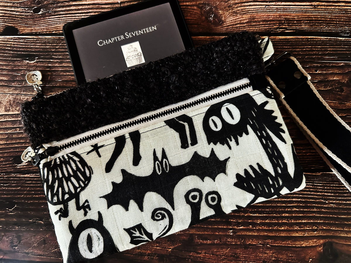Misfit Monsters & Handwoven Wool Double Zipper Clutch, Perfect for E Readers