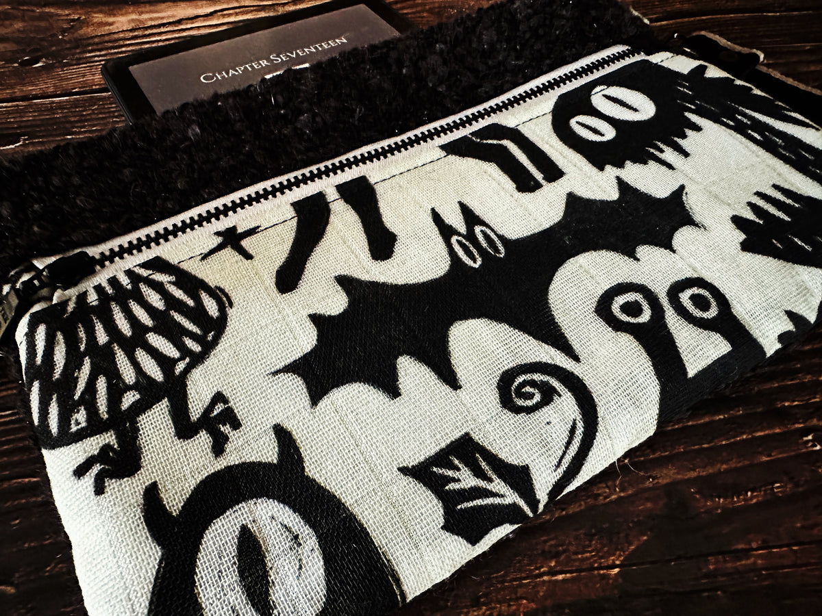 Misfit Monsters & Handwoven Wool Double Zipper Clutch, Perfect for E Readers