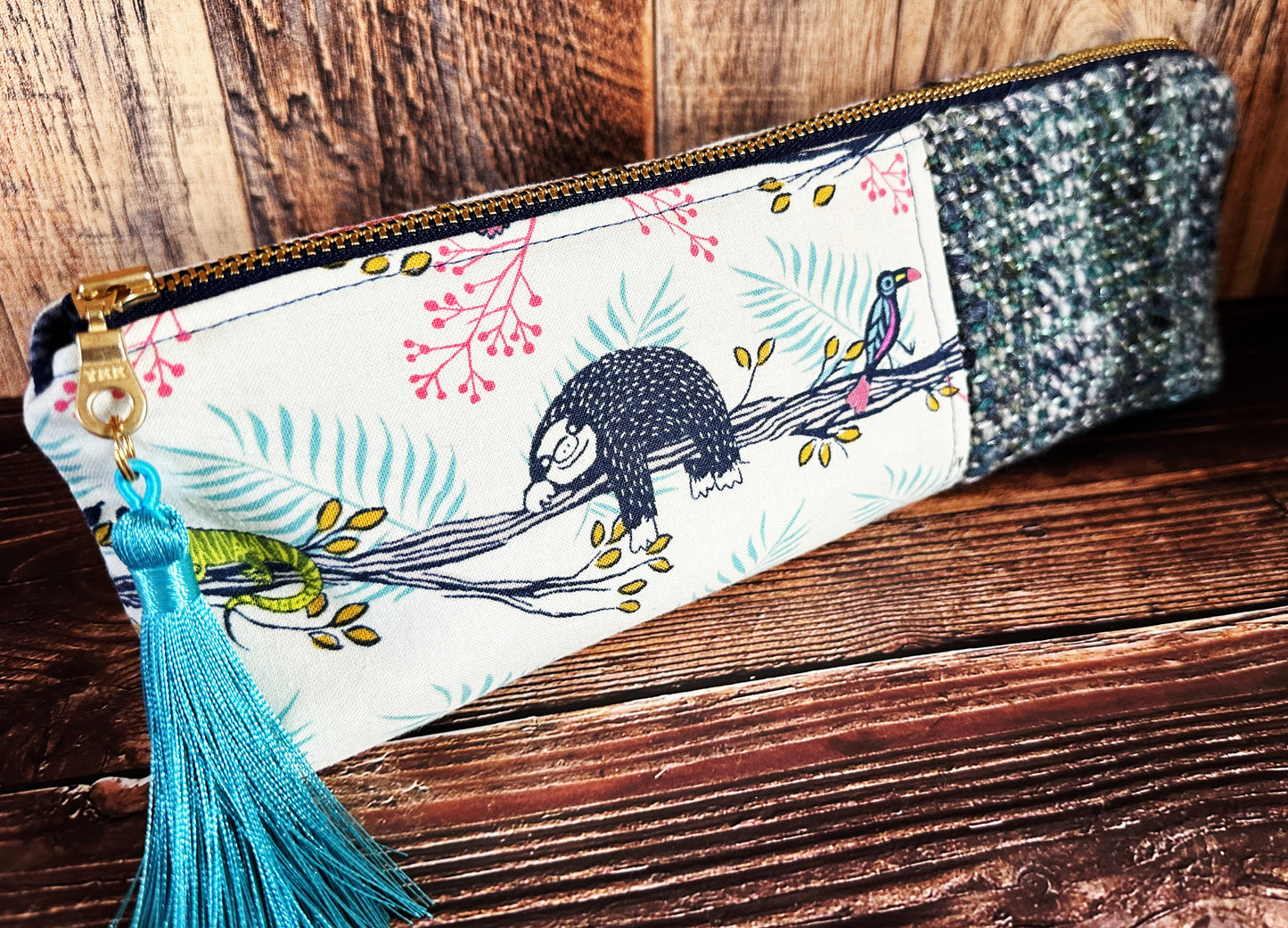 Sleepy Sloths with Handwoven Wool Long and Lean Zipper Bag