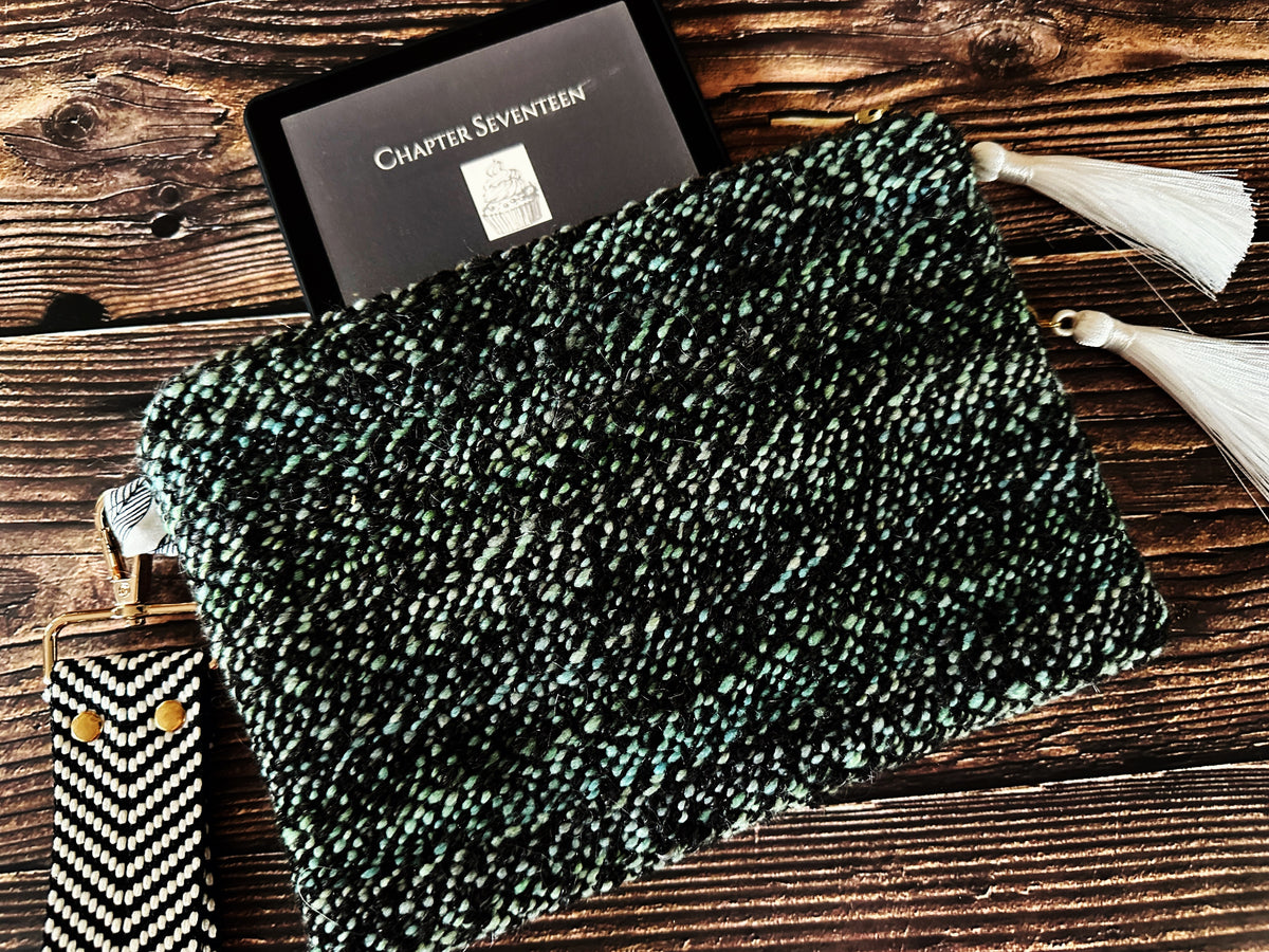 Murder of Crows & Handwoven Wool Double Zipper Clutch, Perfect for E Readers